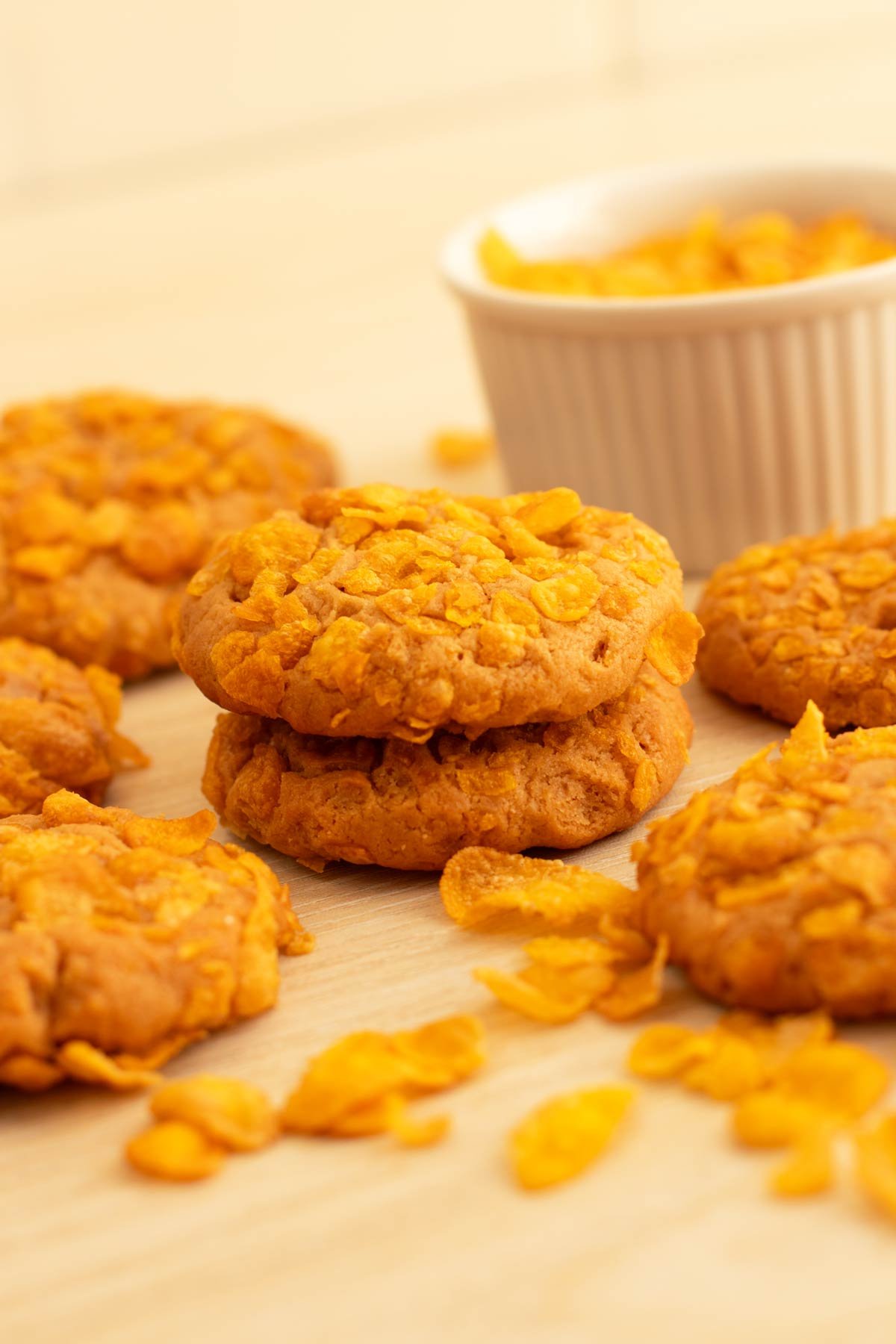 peanut butter cornflake cookies baked