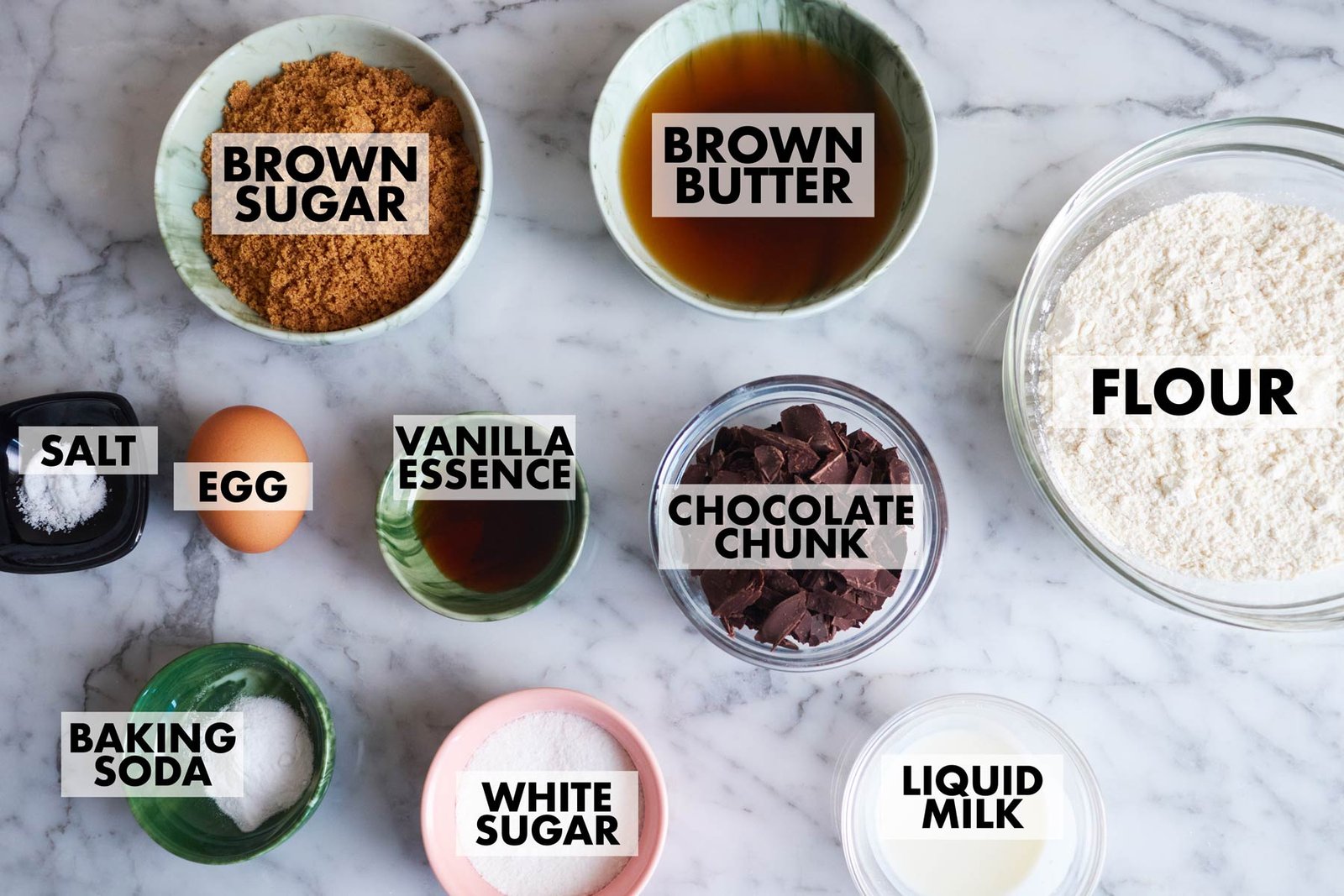 Ingredients of Brown Butter chocolate chip cookies