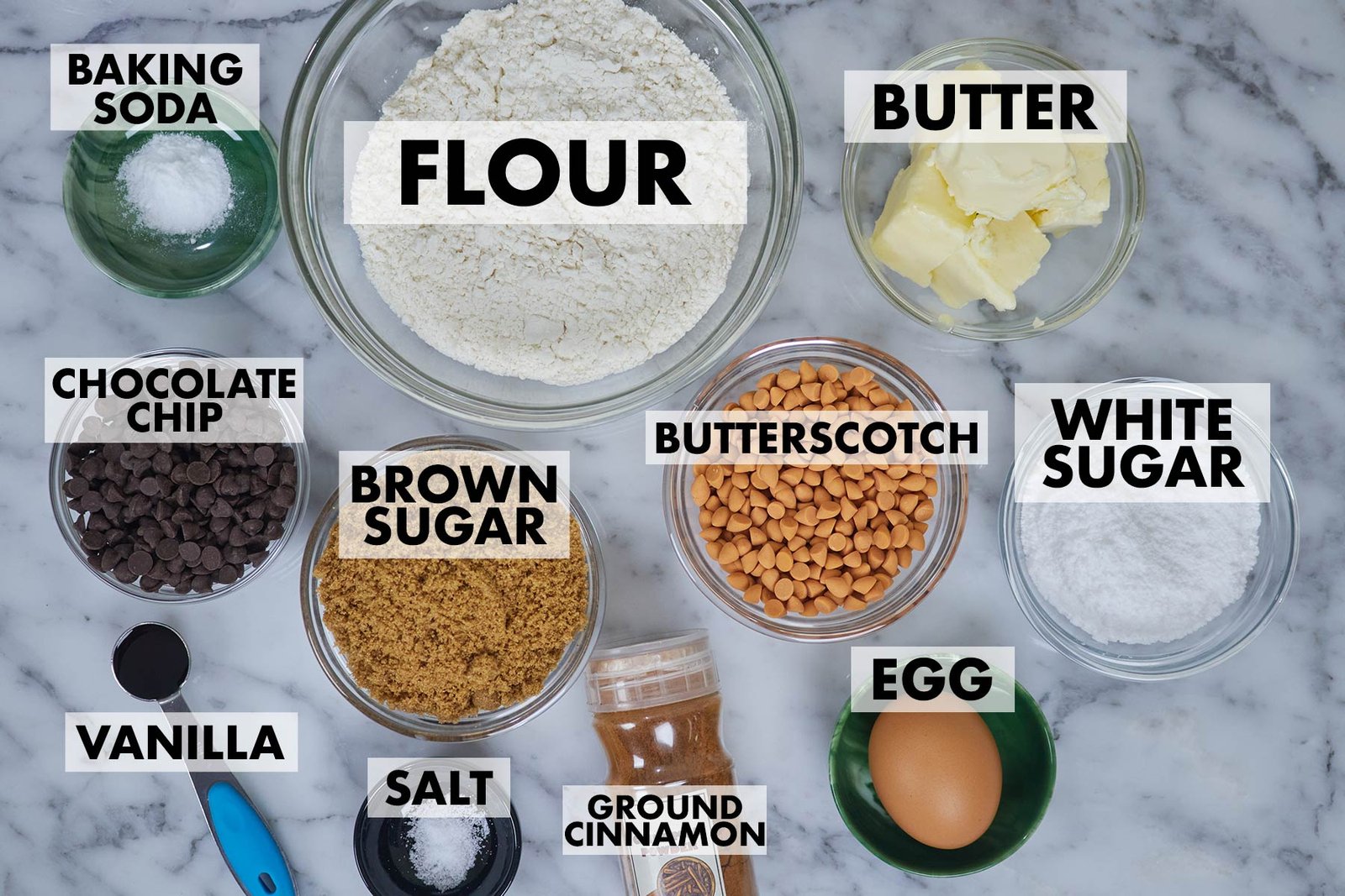ingredients of butterscotch chocolate chip cookies
