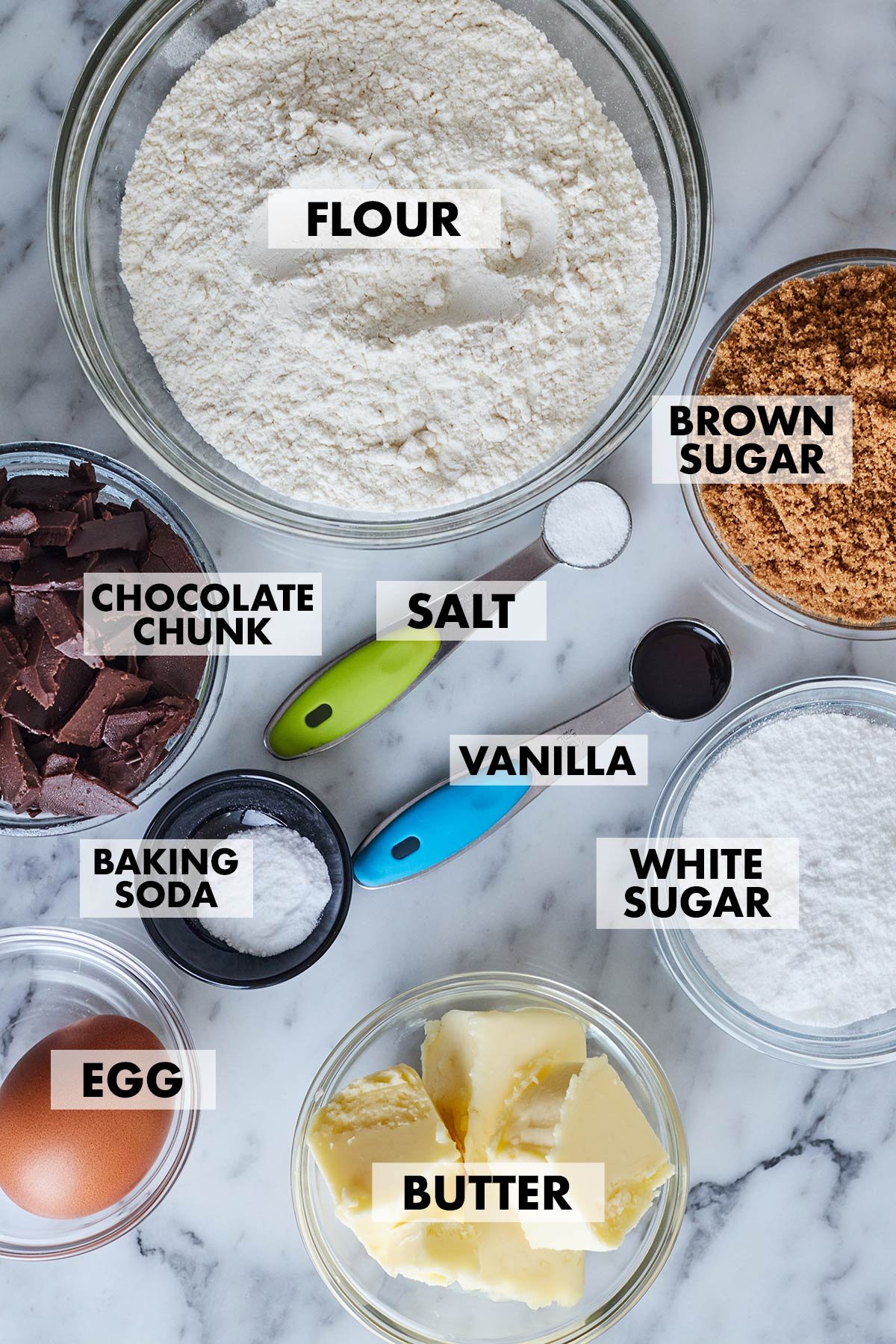 Ingredients of Bakery Style Chocolate Chip Cookies